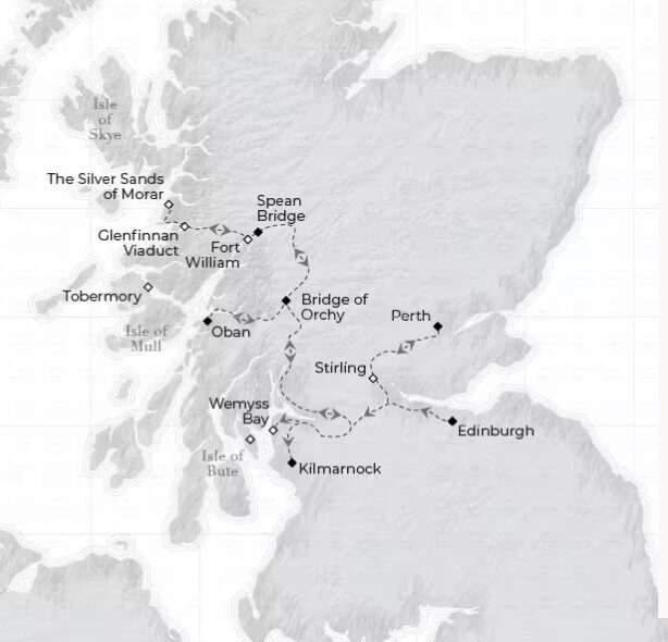 Map of Clans, Castles and Isles itinerary